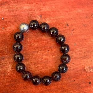 Elegant Black/Burgundy Beaded Stretch Bracelet